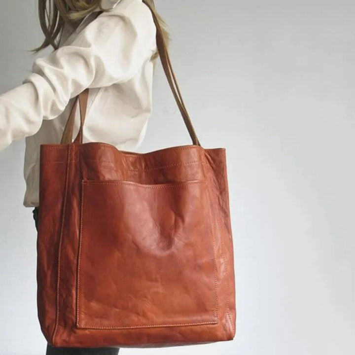 Women's Leather Tote Bag with Magnetic Snap Closure