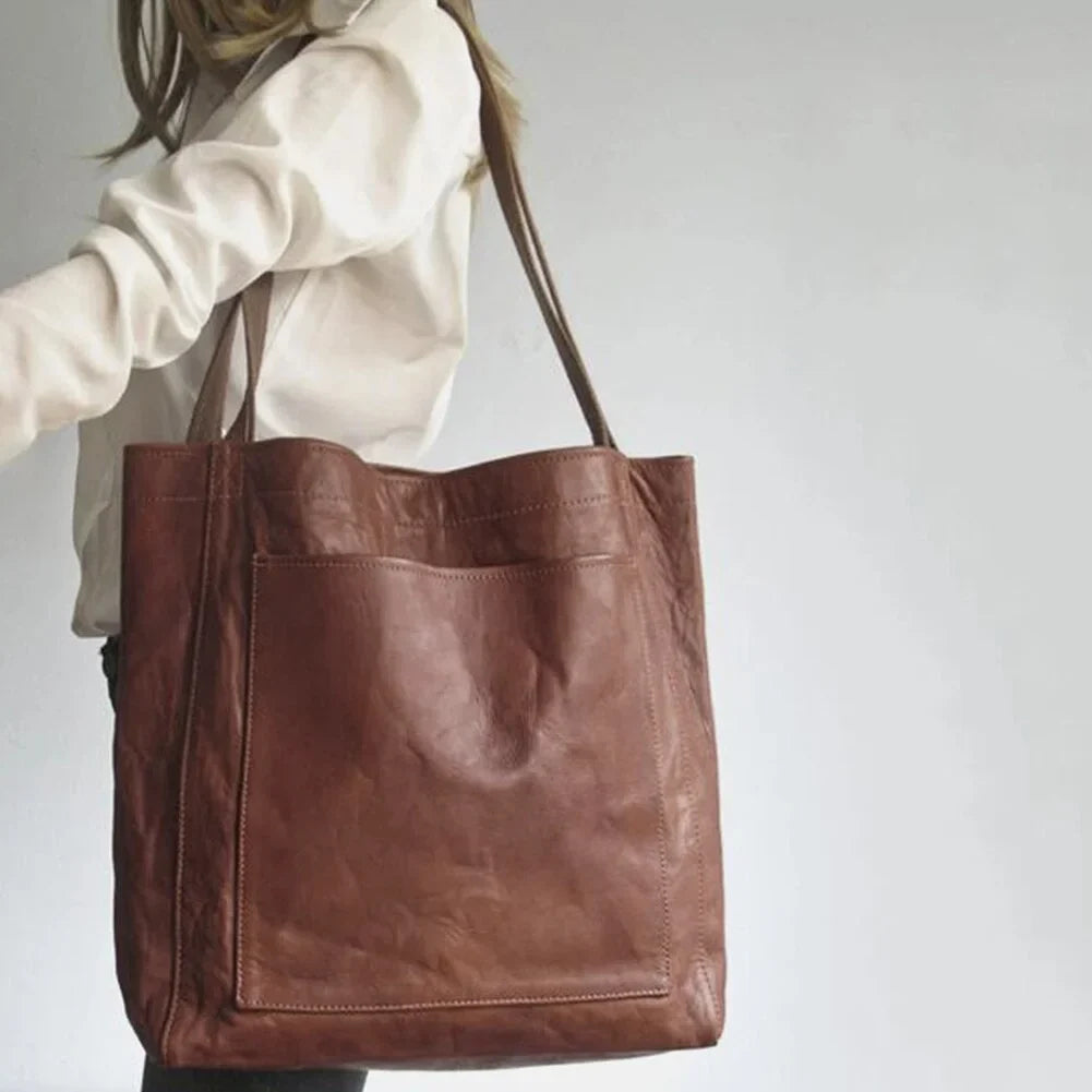 Women's Leather Tote Bag with Magnetic Snap Closure