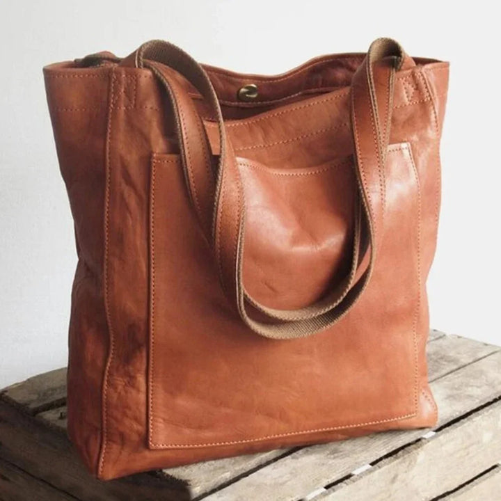Women's Leather Tote Bag with Magnetic Snap Closure
