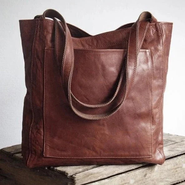 Women's Leather Tote Bag with Magnetic Snap Closure