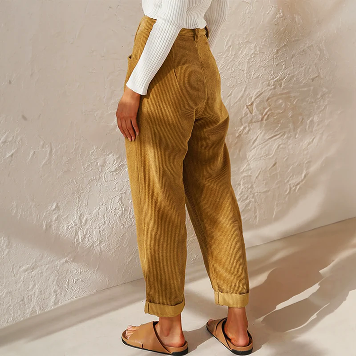 Women's Corduroy Tapered Pants with Pleated Front