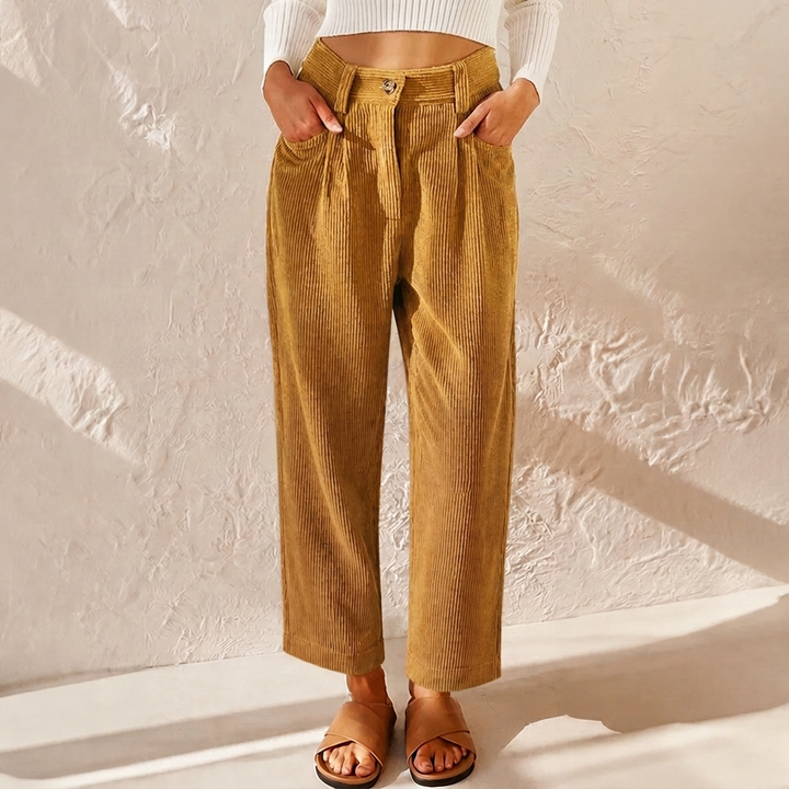 Women's Corduroy Tapered Pants with Pleated Front