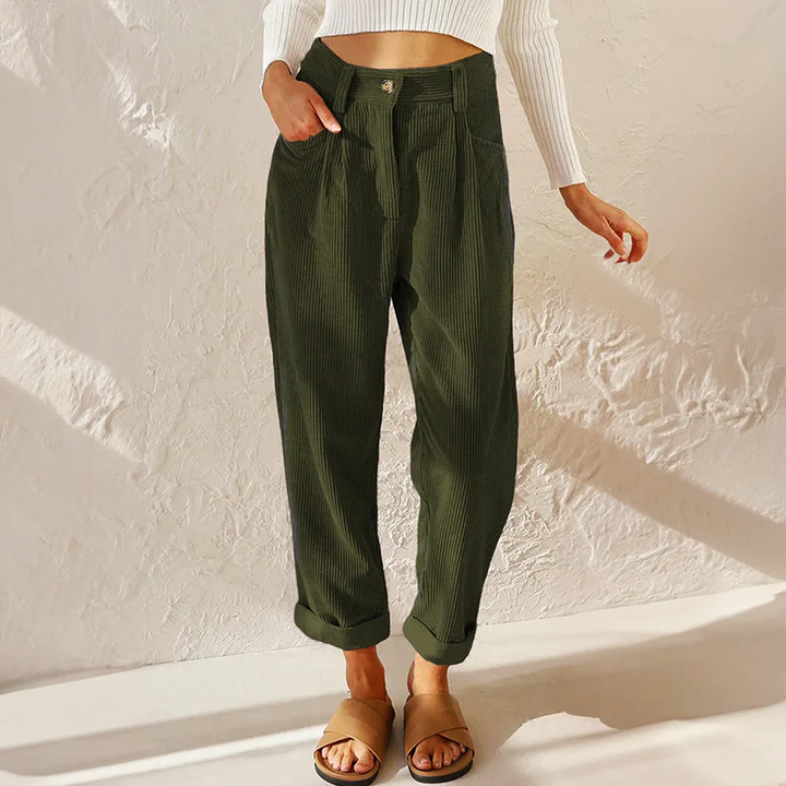 Women's Corduroy Tapered Pants with Pleated Front