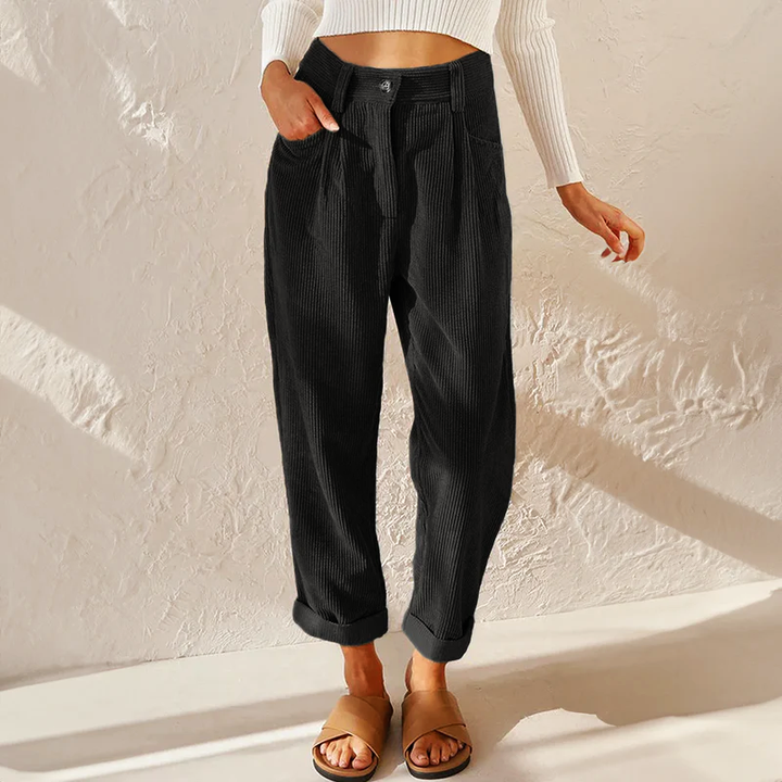 Women's Corduroy Tapered Pants with Pleated Front
