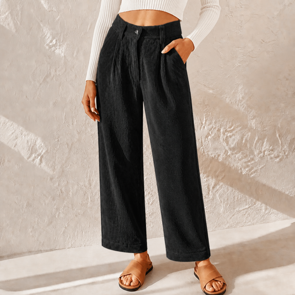 Women's Corduroy Tapered Pants with Pleated Front