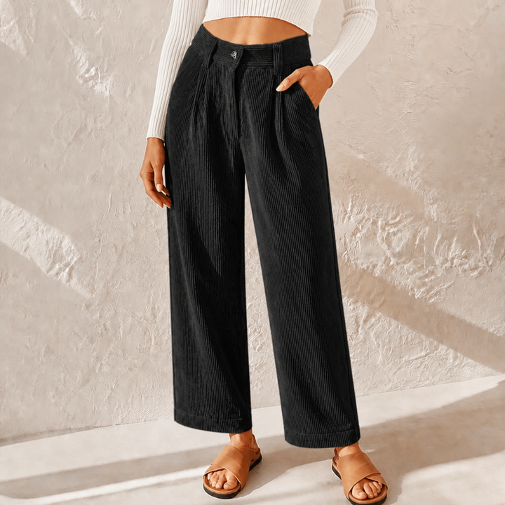 Women's Corduroy Tapered Pants with Pleated Front