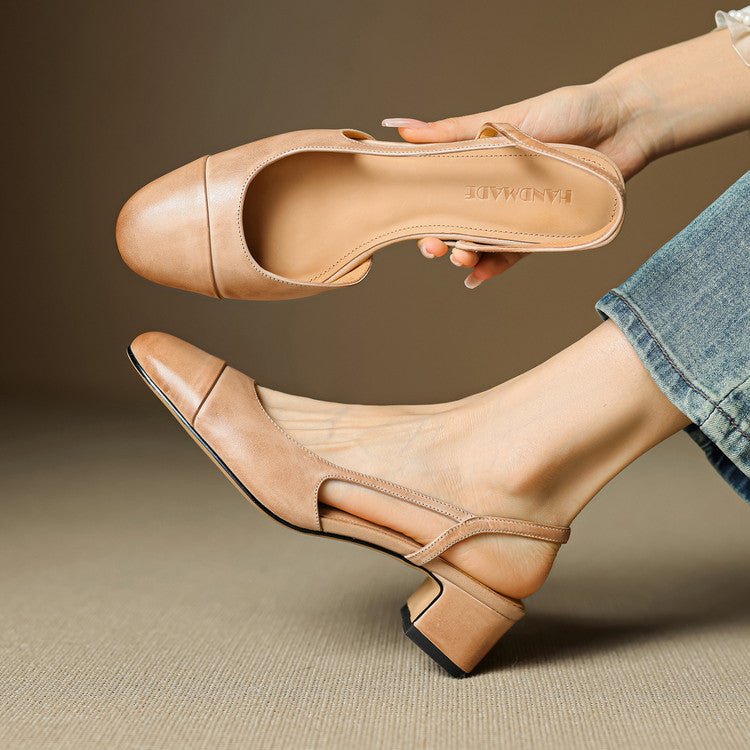 Women's Leather Block Heel Mule Sandals