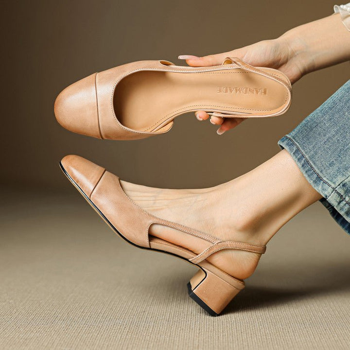 Women's Leather Block Heel Mule Sandals