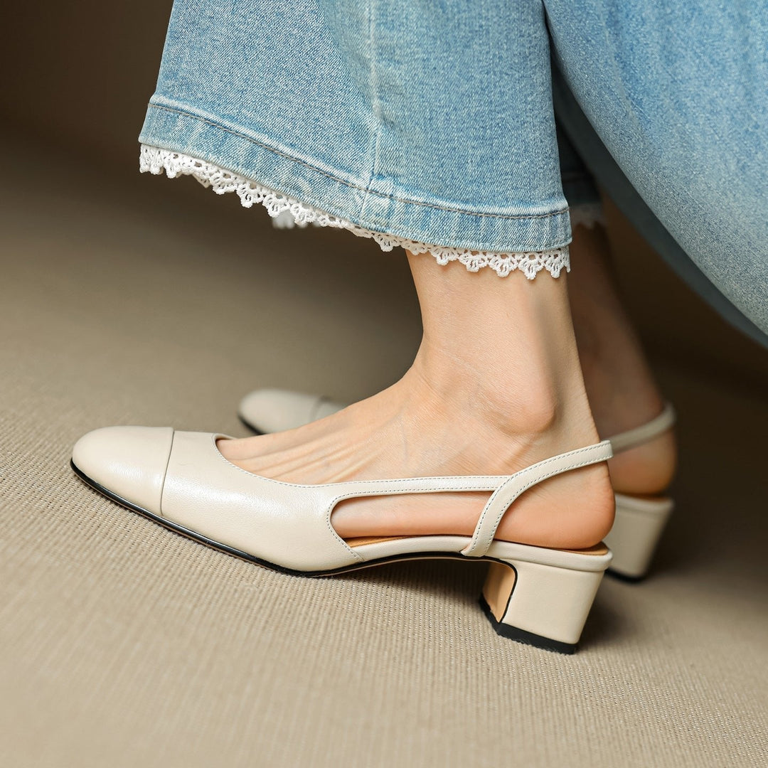 Women's Leather Block Heel Mule Sandals