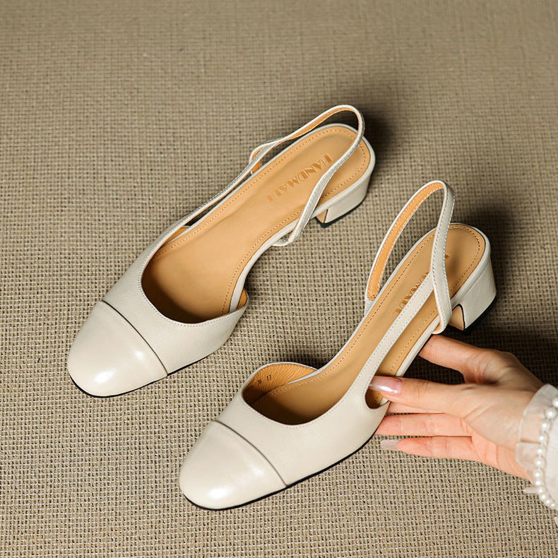 Women's Leather Block Heel Mule Sandals
