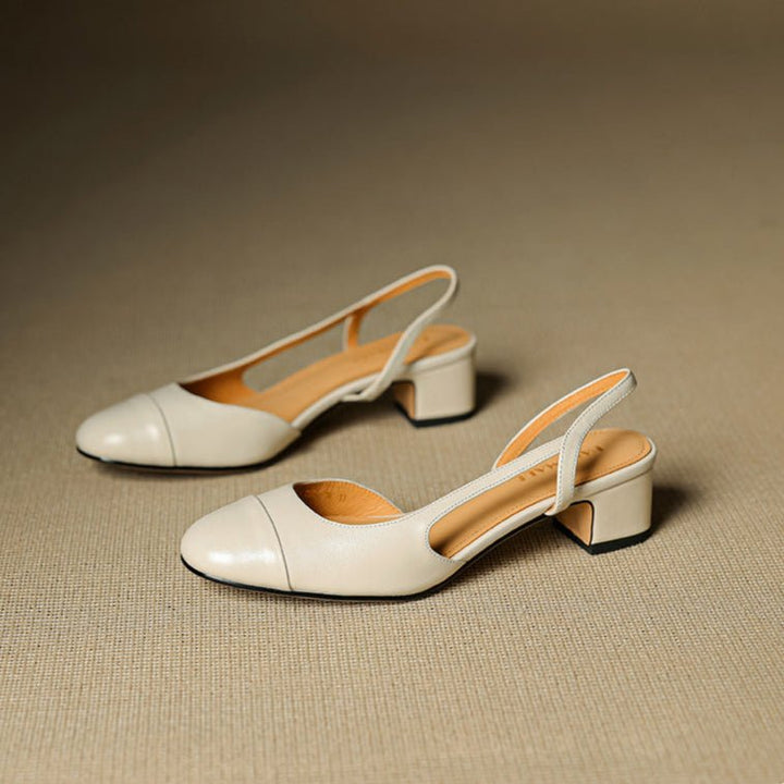 Women's Leather Block Heel Mule Sandals