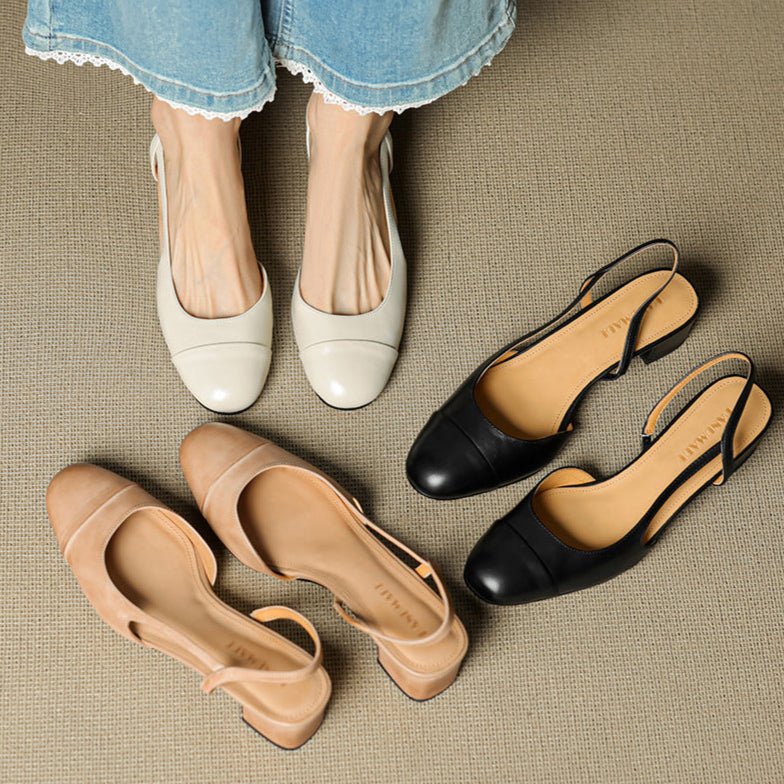 Women's Leather Block Heel Mule Sandals