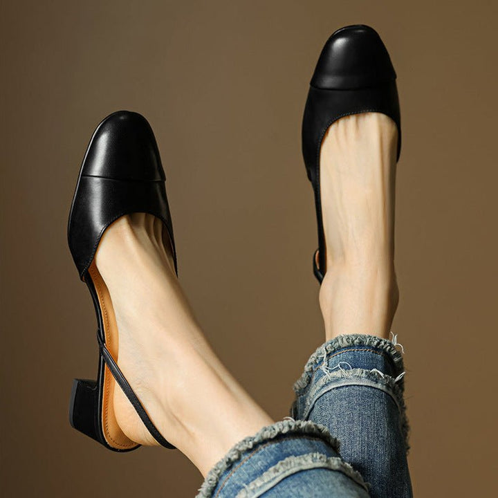Women's Leather Block Heel Mule Sandals