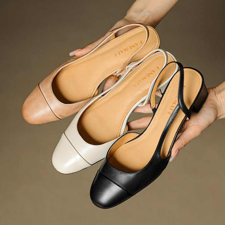 Women's Leather Block Heel Mule Sandals