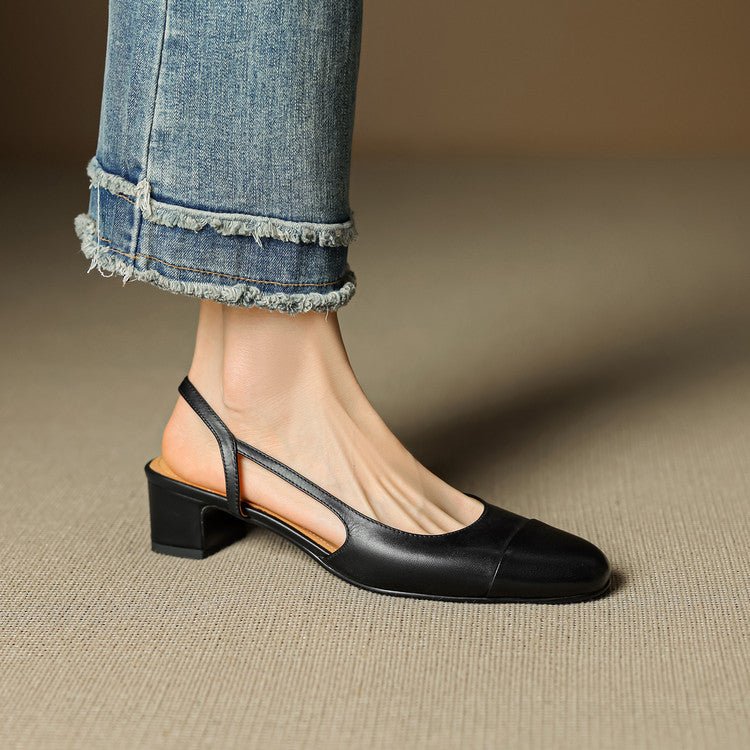 Women's Leather Block Heel Mule Sandals