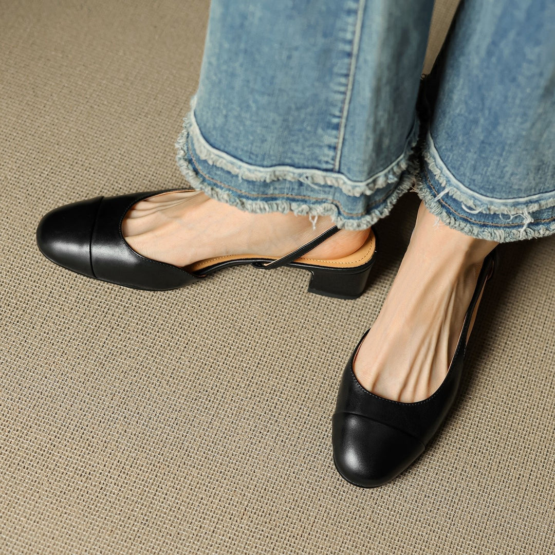 Women's Leather Block Heel Mule Sandals