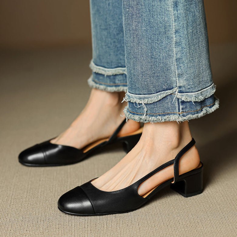 Women's Leather Block Heel Mule Sandals
