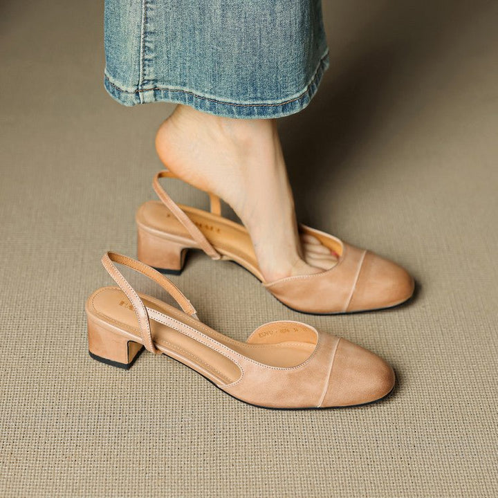 Women's Leather Block Heel Mule Sandals