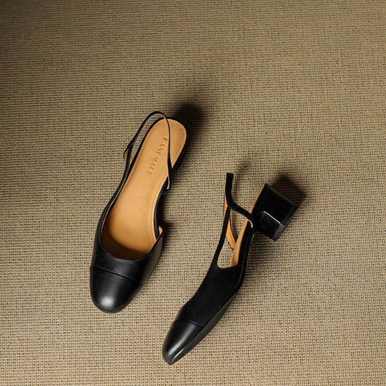 Women's Leather Block Heel Mule Sandals