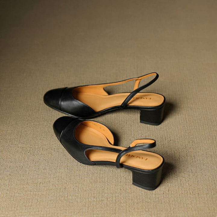 Women's Leather Block Heel Mule Sandals
