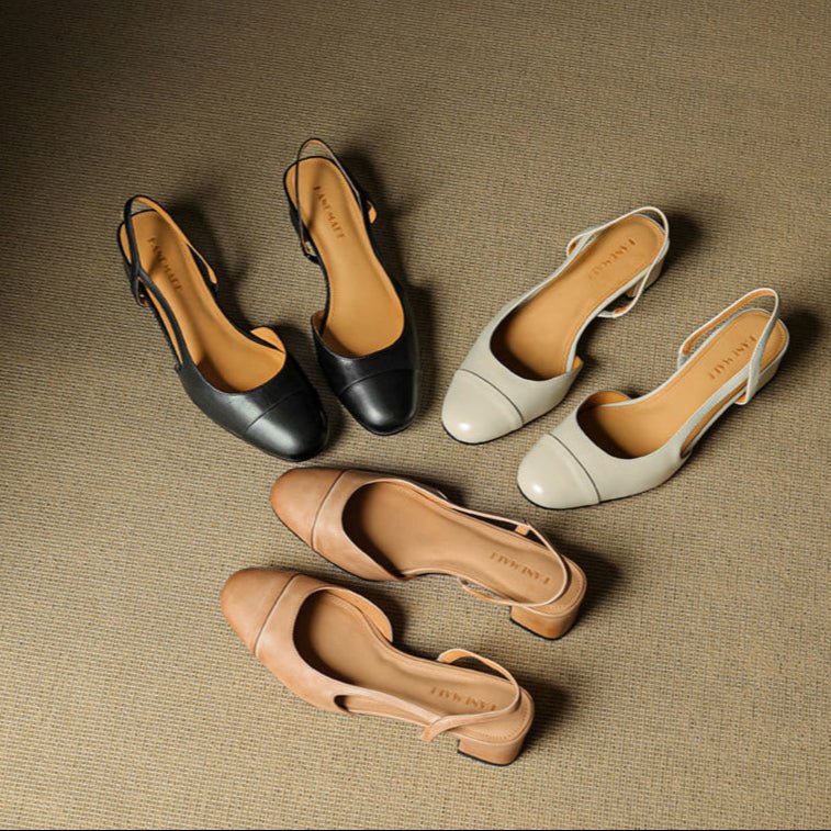 Women's Leather Block Heel Mule Sandals