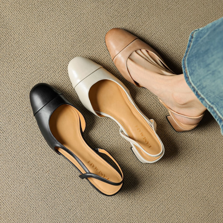 Women's Leather Block Heel Mule Sandals