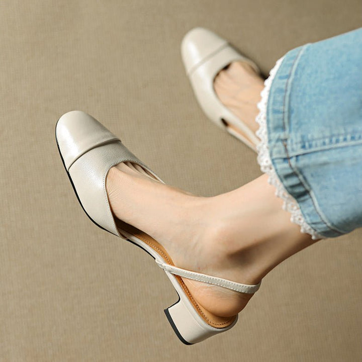 Women's Leather Block Heel Mule Sandals