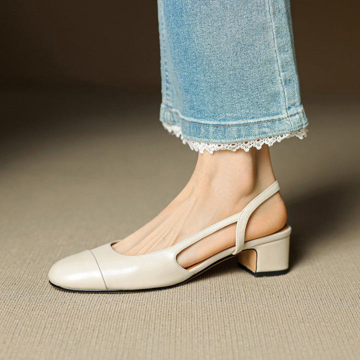 Women's Leather Block Heel Mule Sandals