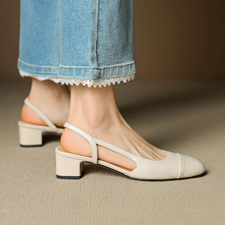 Women's Leather Block Heel Mule Sandals