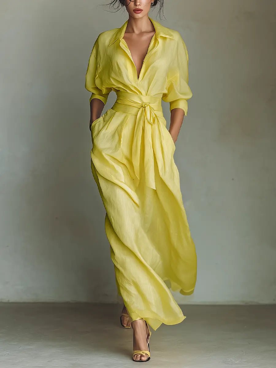 Collared Linen Shirt Maxi Dress
