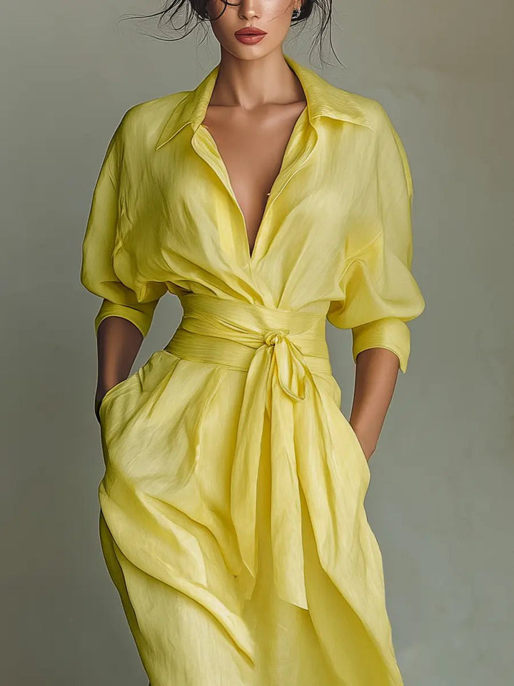 Collared Linen Shirt Maxi Dress