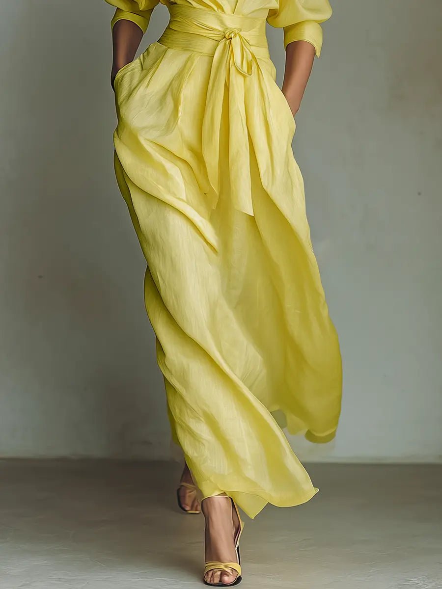 Collared Linen Shirt Maxi Dress