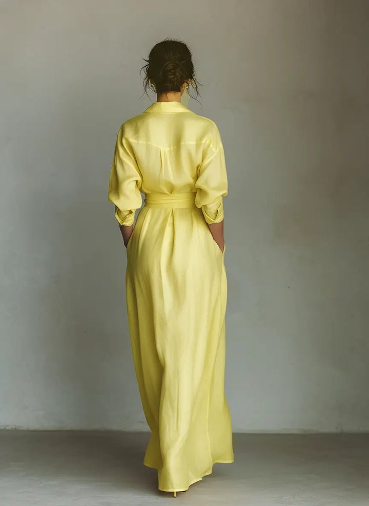 Collared Linen Shirt Maxi Dress