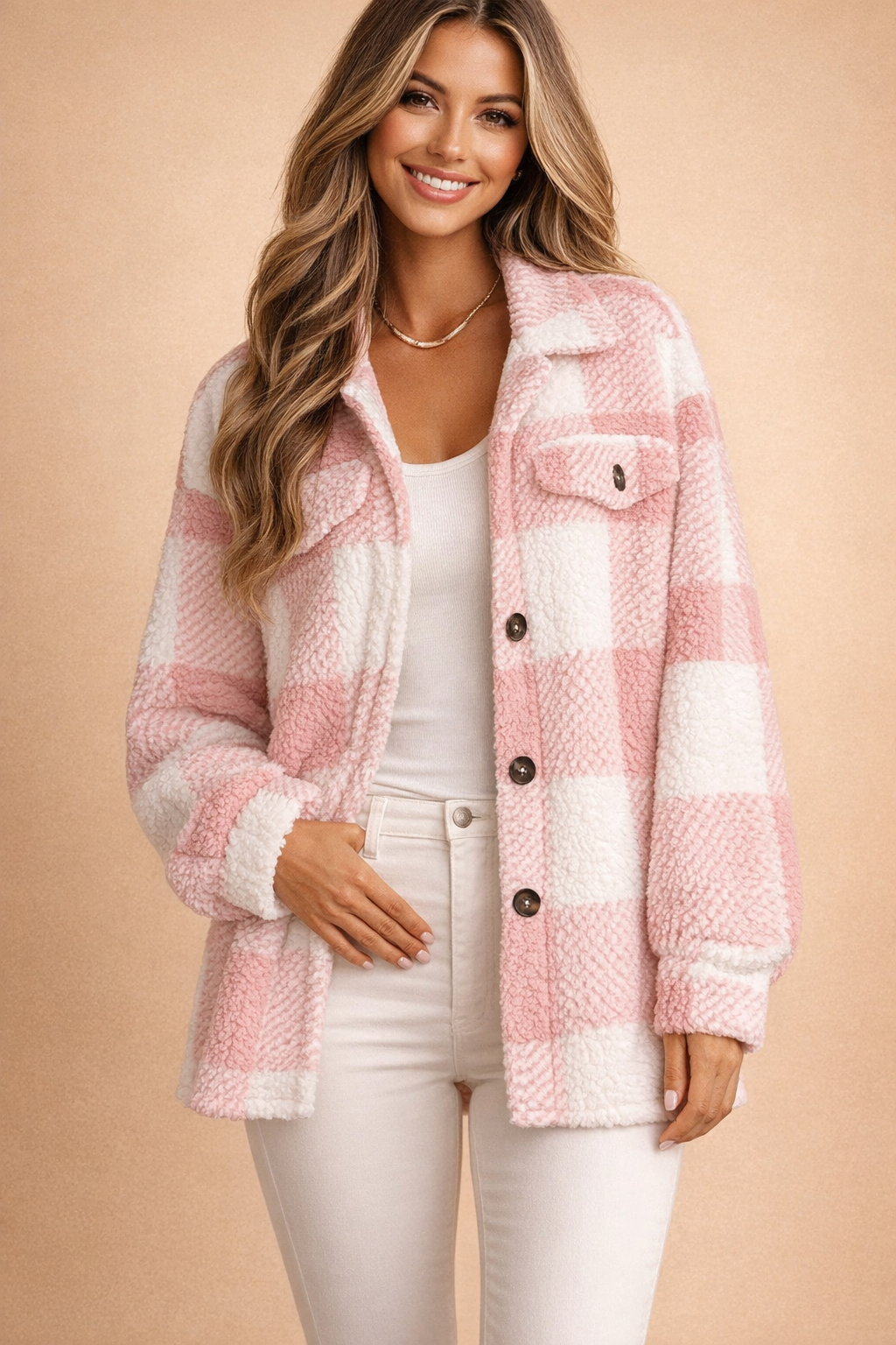 Oversized Plaid Sherpa Jacket
