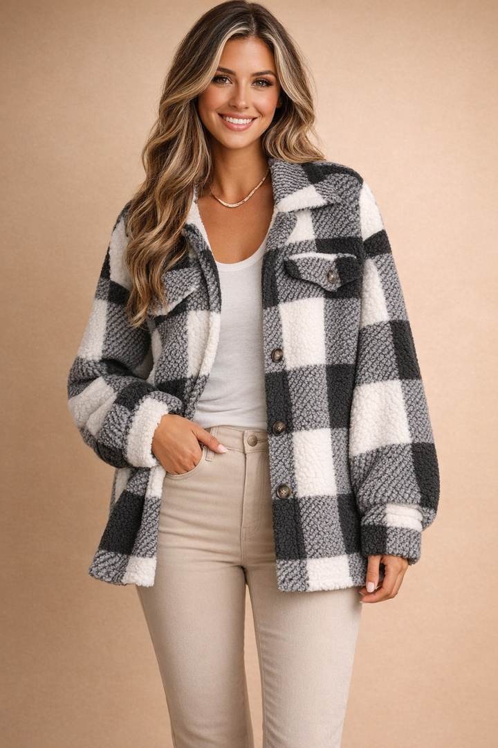 Oversized Plaid Sherpa Jacket
