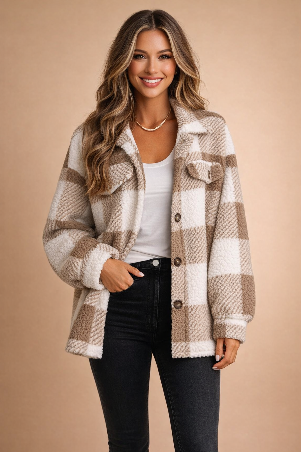 Oversized Plaid Sherpa Jacket