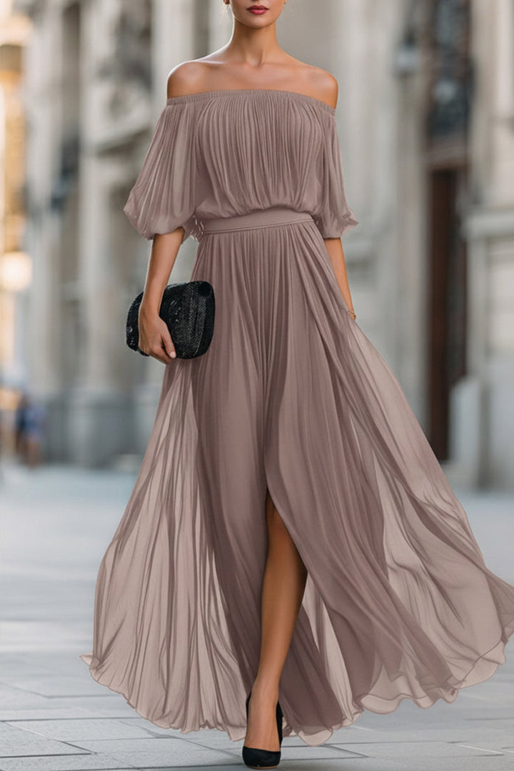 Pleated Off Shoulder Maxi Dress