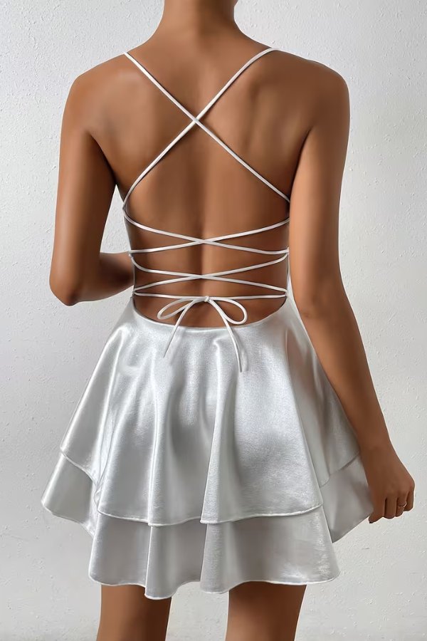 Satin Open Back Mini Cocktail Dress