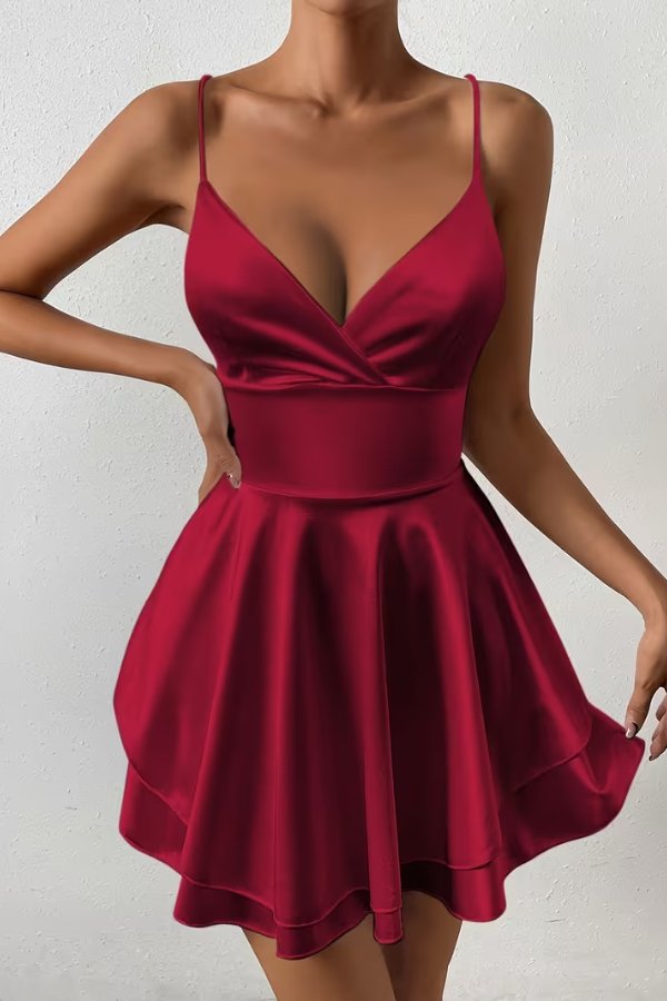Satin Open Back Mini Cocktail Dress