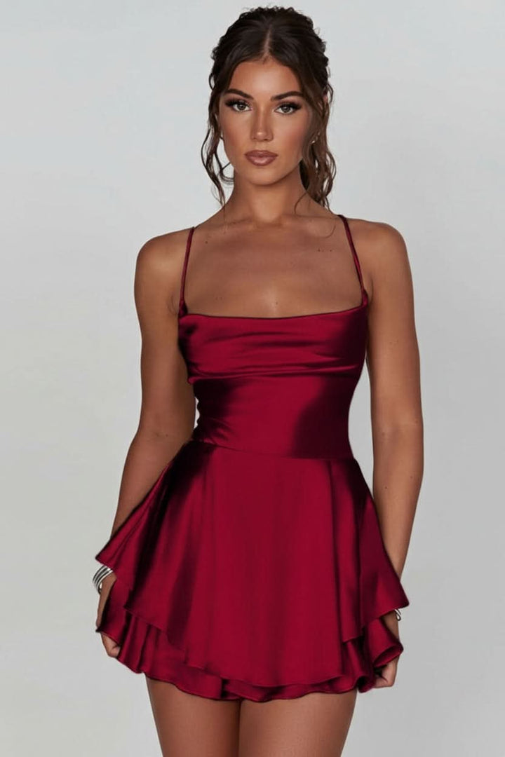 Satin Square Neck Mini Cocktail Dress
