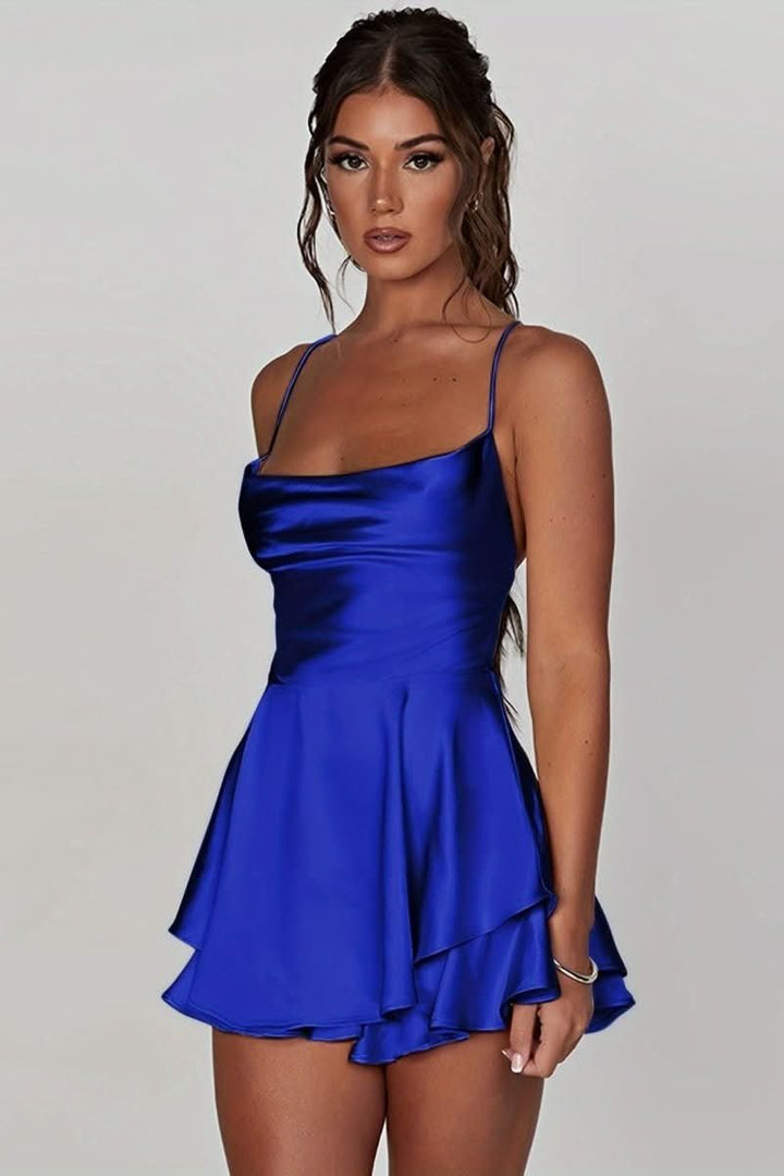 Satin Square Neck Mini Cocktail Dress