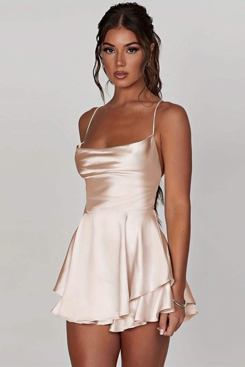 Satin Square Neck Mini Cocktail Dress