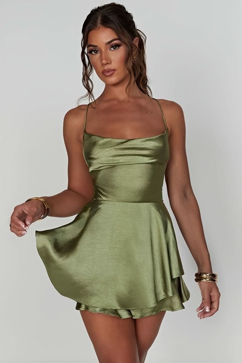 Satin Square Neck Mini Cocktail Dress