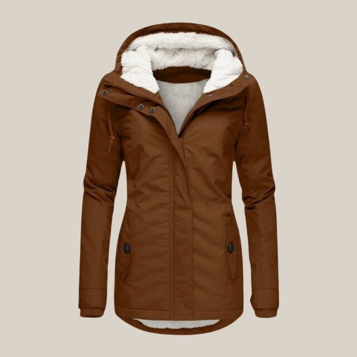 Women's Sherpa-Lined Hooded Coat with Full-Length Zip