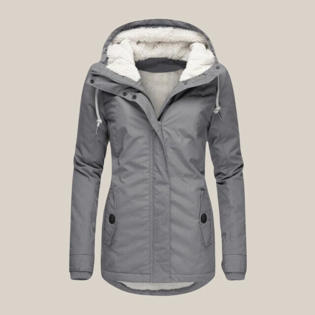 Women's Sherpa-Lined Hooded Coat with Full-Length Zip