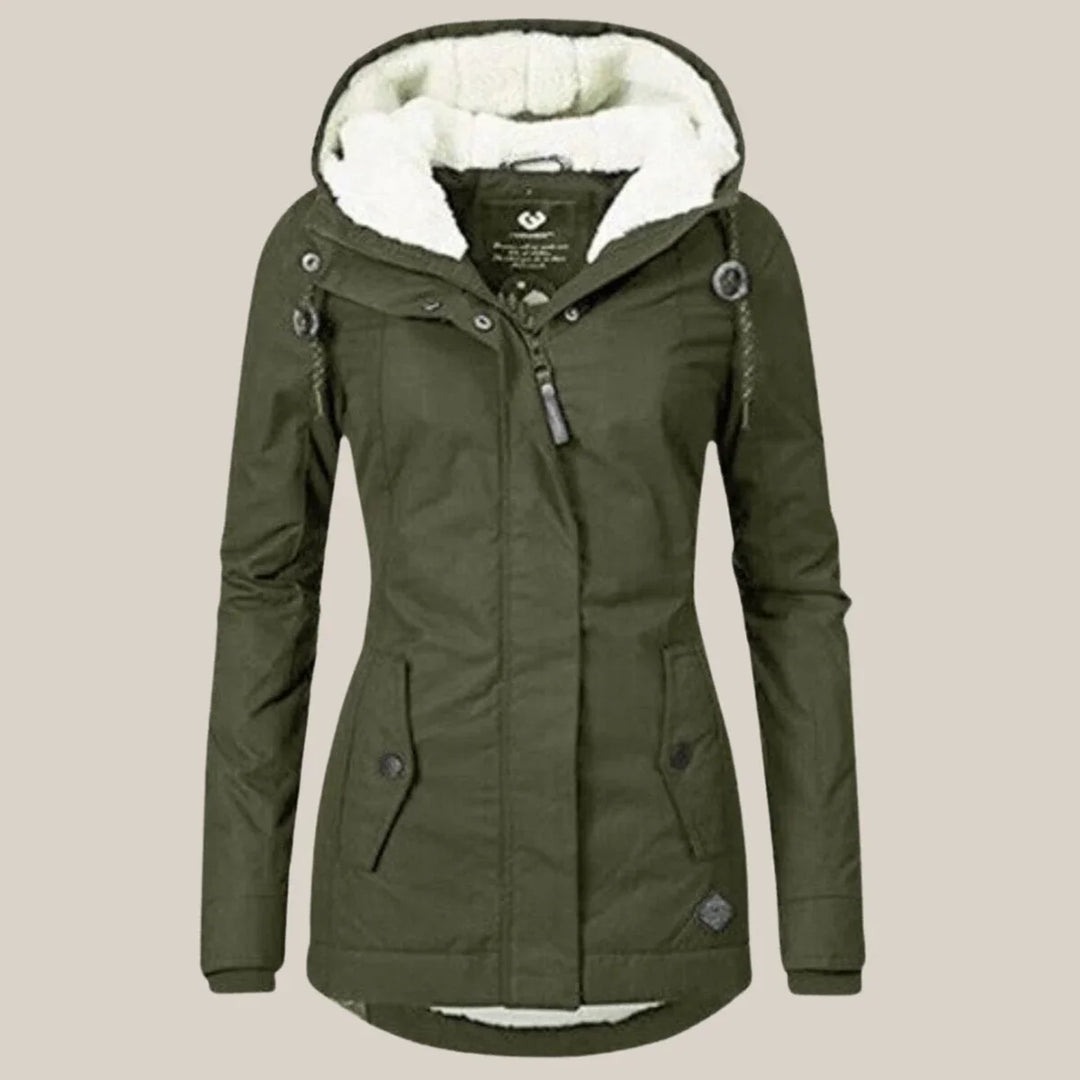 Women's Sherpa-Lined Hooded Coat with Full-Length Zip
