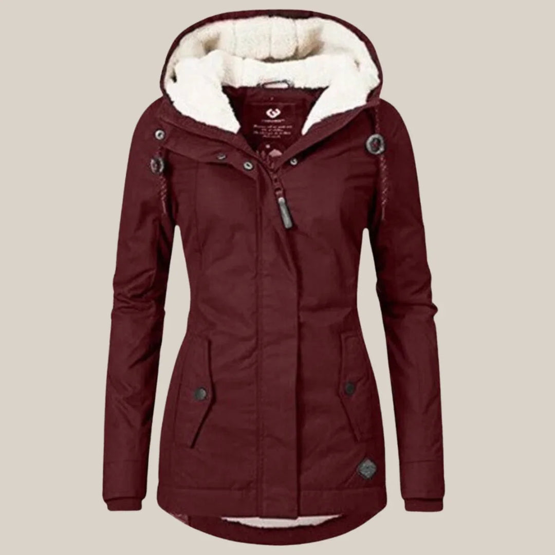 Women's Sherpa-Lined Hooded Coat with Full-Length Zip