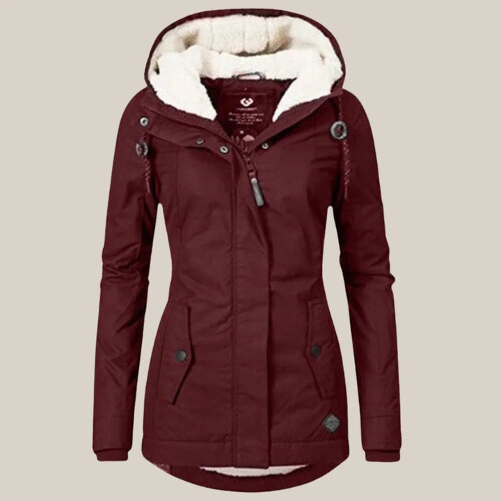 Women's Sherpa-Lined Hooded Coat with Full-Length Zip
