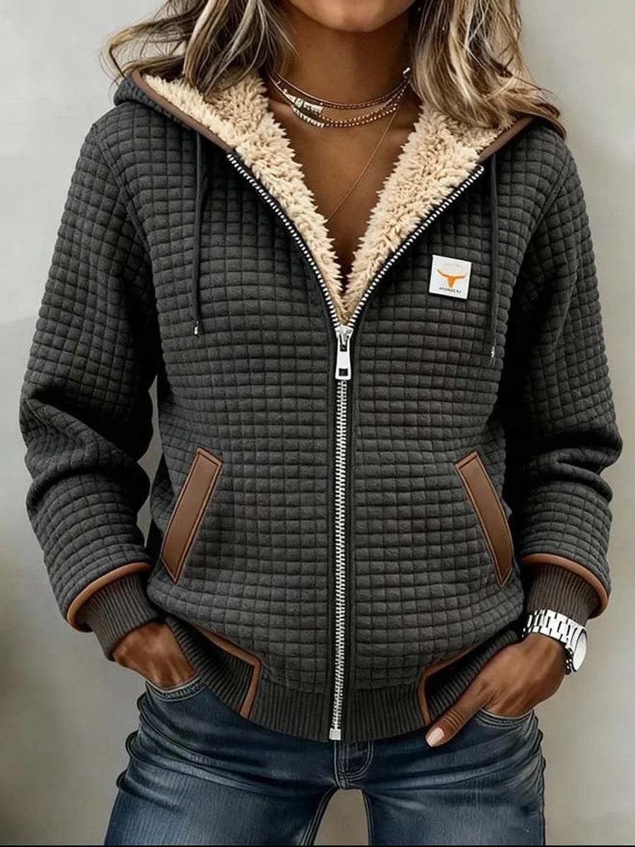 Women's Sherpa-Lined Quilted Hooded Jacket with Full Zip