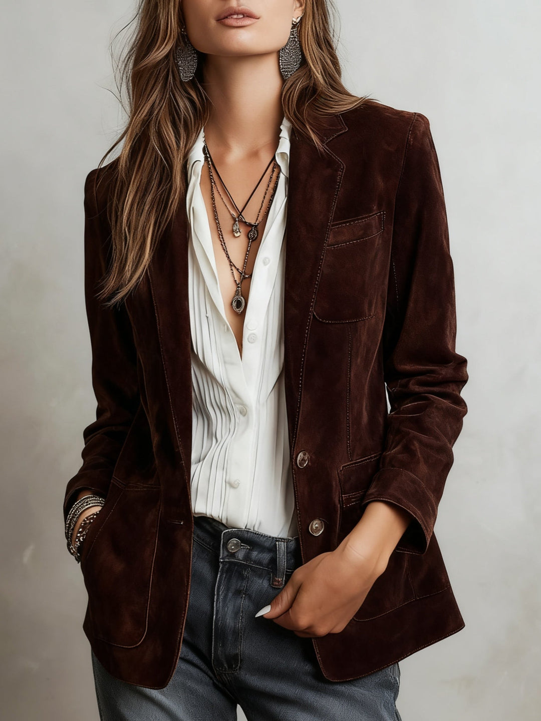 Tailored Suede Blazer for Women